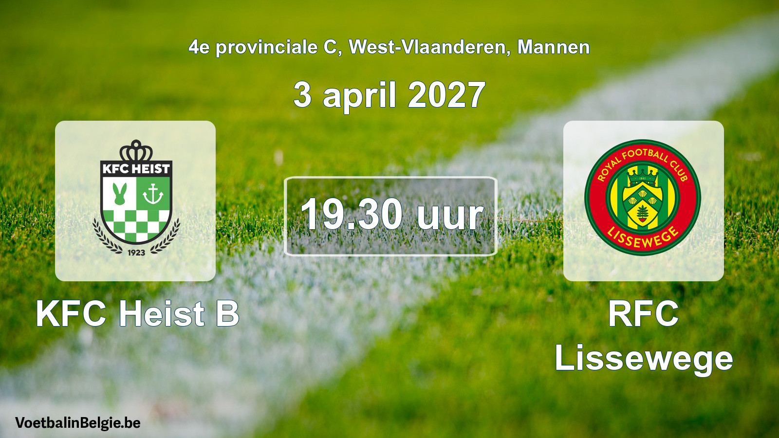 Geplande wedstrijd mannenvoetbal: KFC Heist B - RFC Lissewege (3 april 2027)