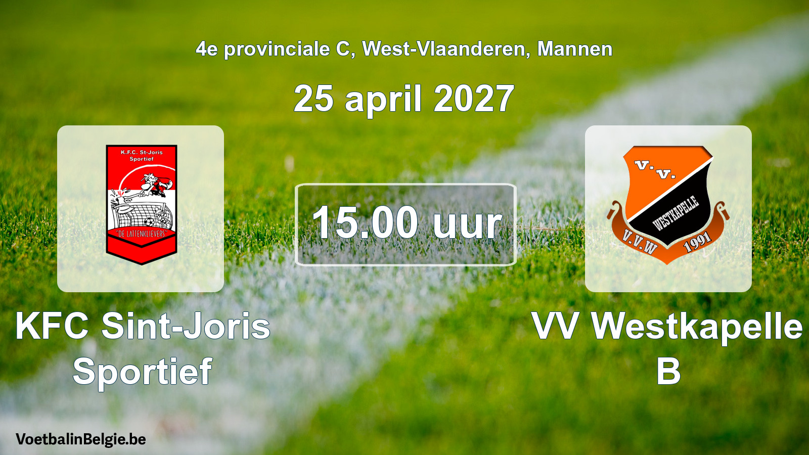 Geplande wedstrijd mannenvoetbal: KFC Sint-Joris Sportief - VV Westkapelle B (25 april 2027)