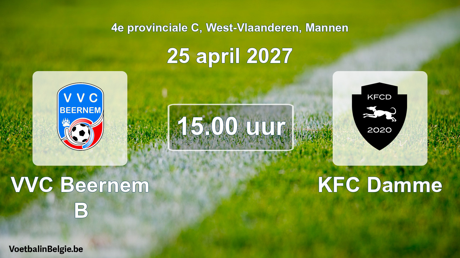 Geplande wedstrijd mannenvoetbal: VVC Beernem B - KFC Damme (25 april 2027)