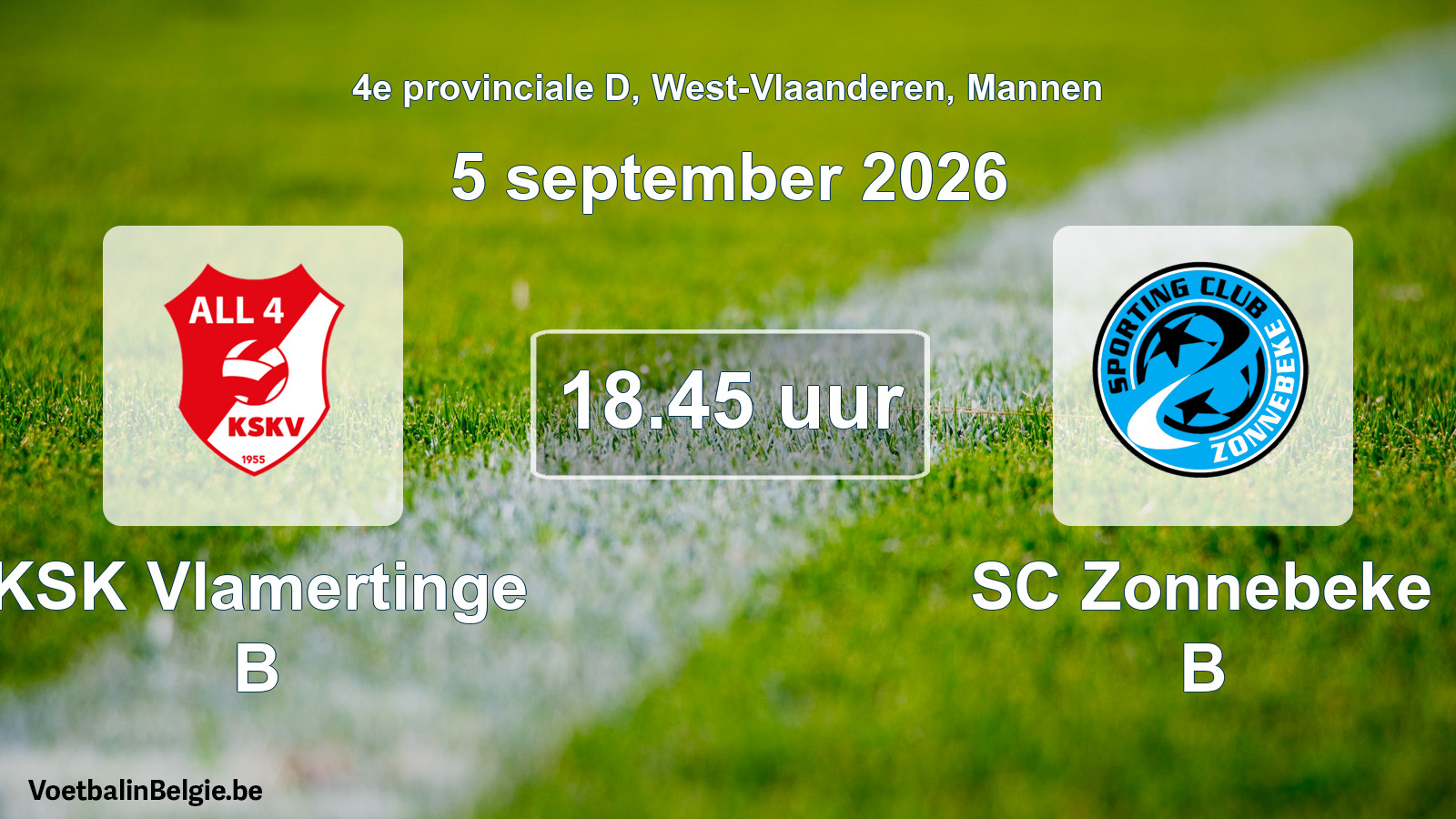 Geplande wedstrijd mannenvoetbal: KSK Vlamertinge B - SC Zonnebeke B (5 september 2026)