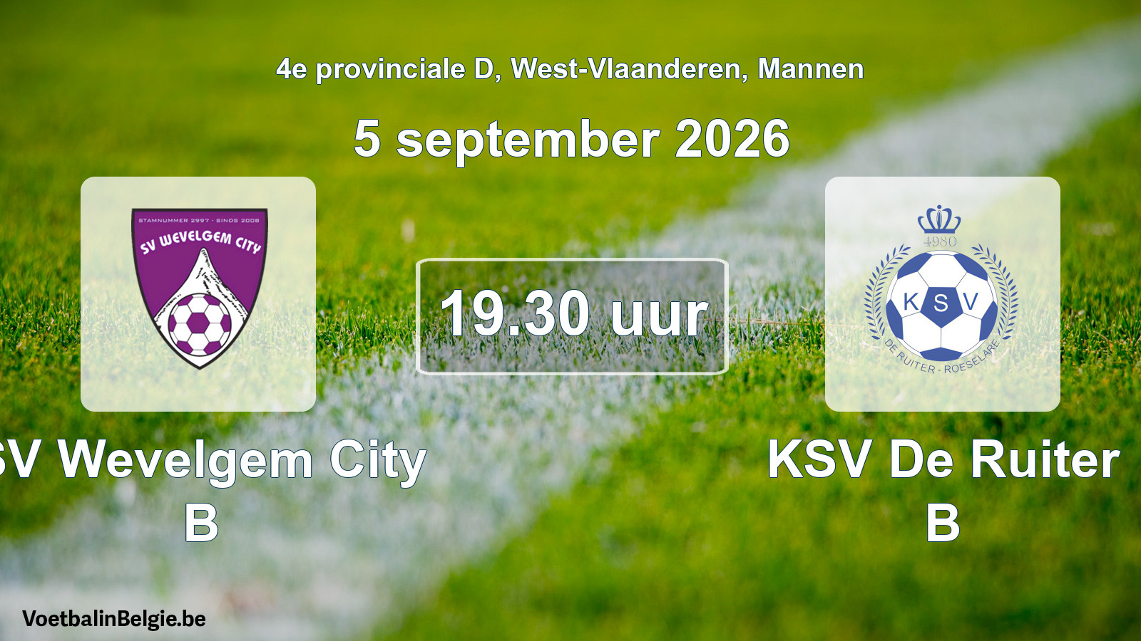 Geplande wedstrijd mannenvoetbal: SV Wevelgem City B - KSV De Ruiter B (5 september 2026)
