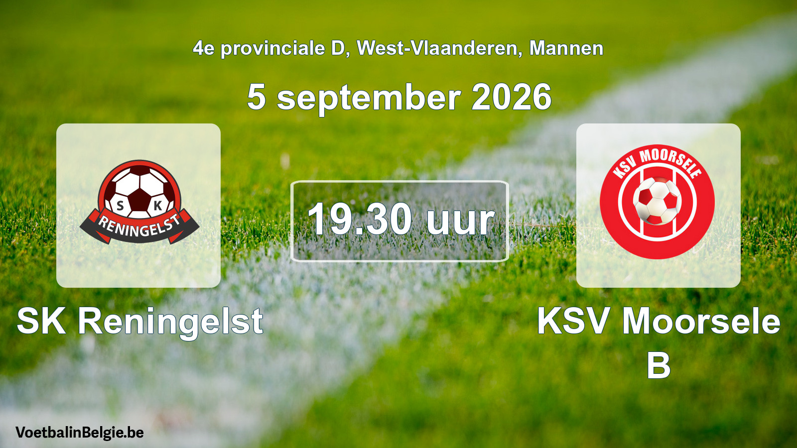 Geplande wedstrijd mannenvoetbal: SK Reningelst - KSV Moorsele B (5 september 2026)