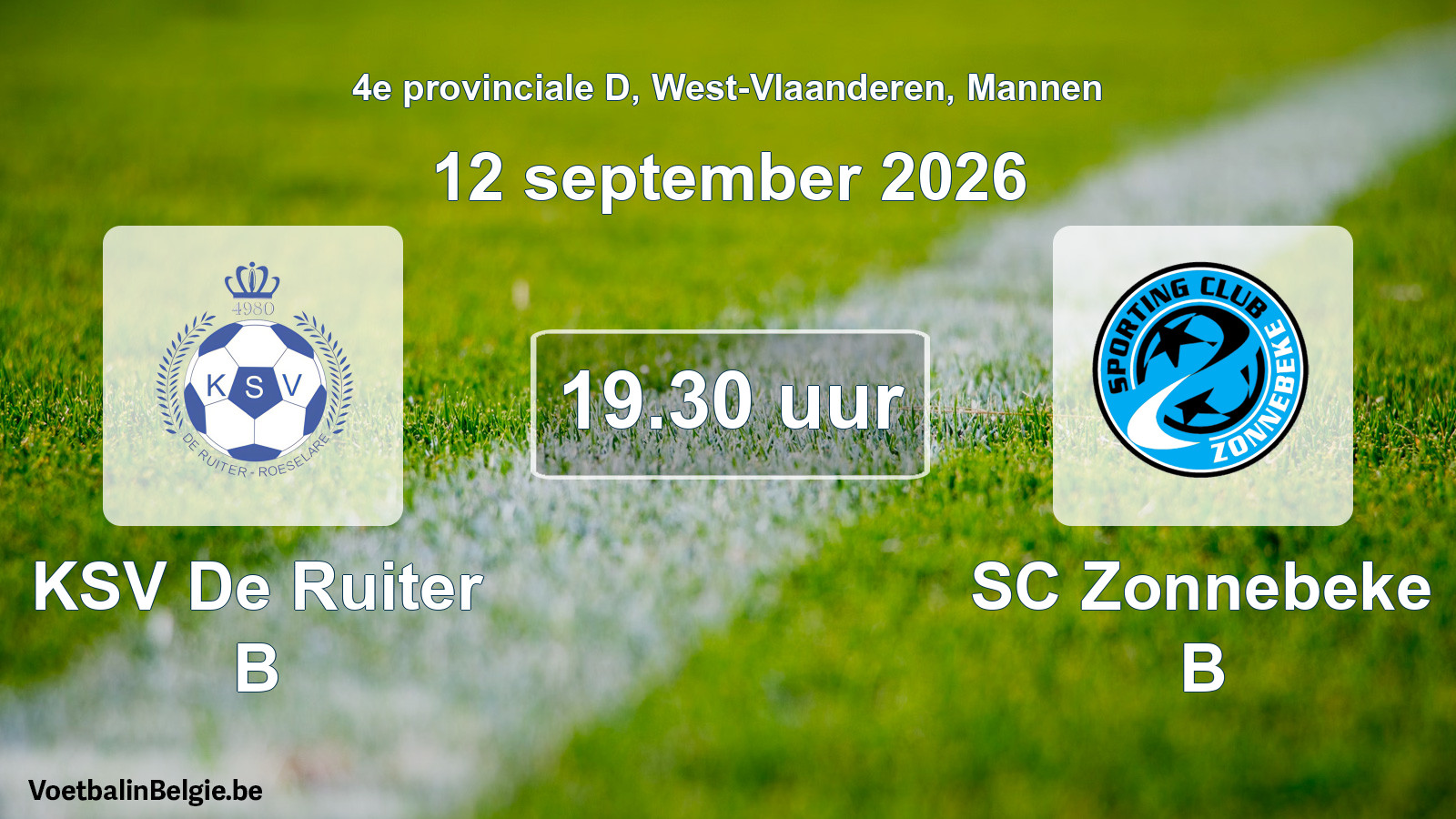 Geplande wedstrijd mannenvoetbal: KSV De Ruiter B - SC Zonnebeke B (12 september 2026)
