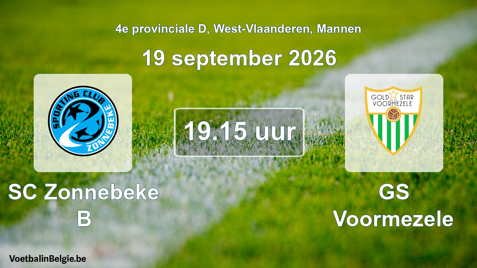 Geplande wedstrijd mannenvoetbal: SC Zonnebeke B - GS Voormezele (19 september 2026)