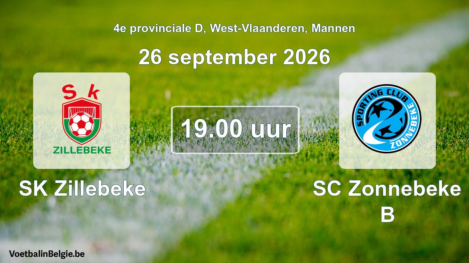 Geplande wedstrijd mannenvoetbal: SK Zillebeke - SC Zonnebeke B (26 september 2026)