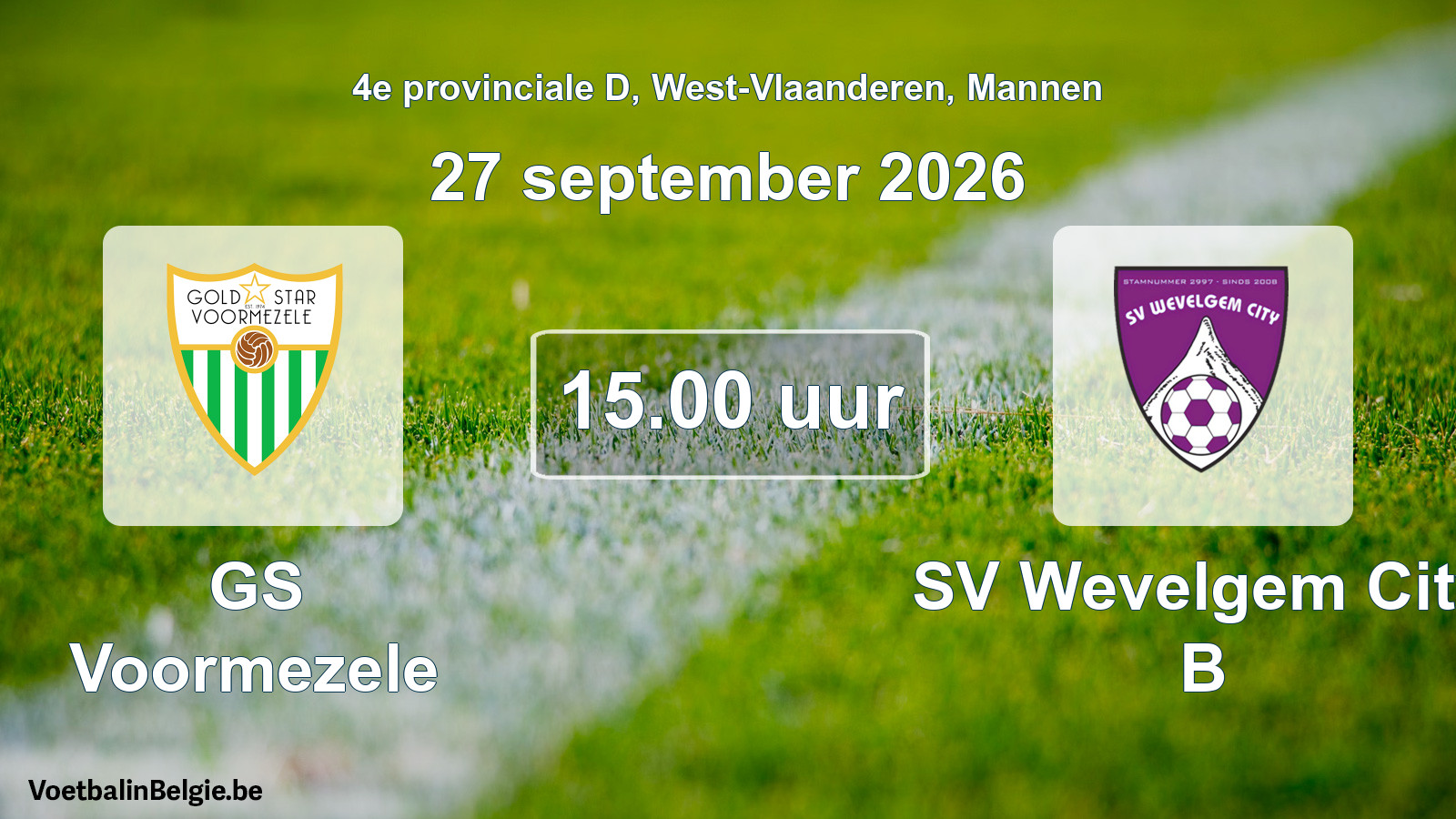 Geplande wedstrijd mannenvoetbal: GS Voormezele - SV Wevelgem City B (27 september 2026)