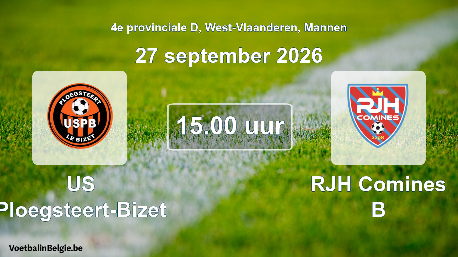 Geplande wedstrijd mannenvoetbal: US Ploegsteert-Bizet - RJH Comines B (27 september 2026)