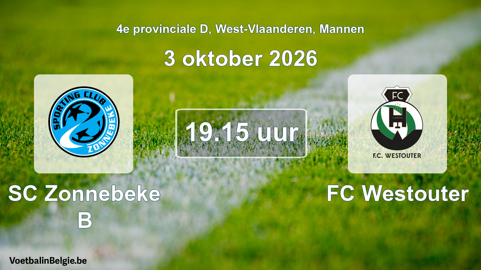 Geplande wedstrijd mannenvoetbal: SC Zonnebeke B - FC Westouter (3 oktober 2026)