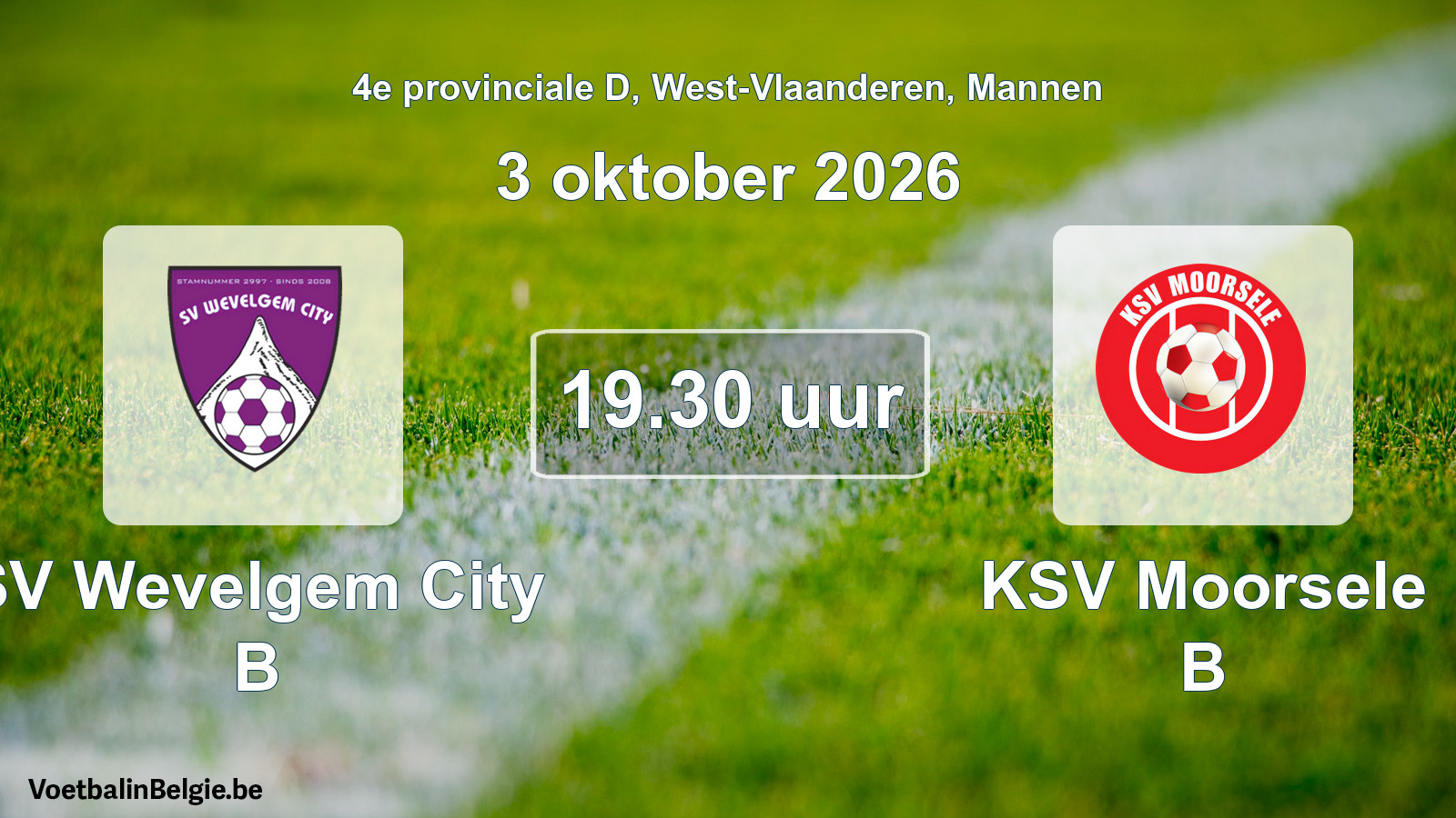 Geplande wedstrijd mannenvoetbal: SV Wevelgem City B - KSV Moorsele B (3 oktober 2026)
