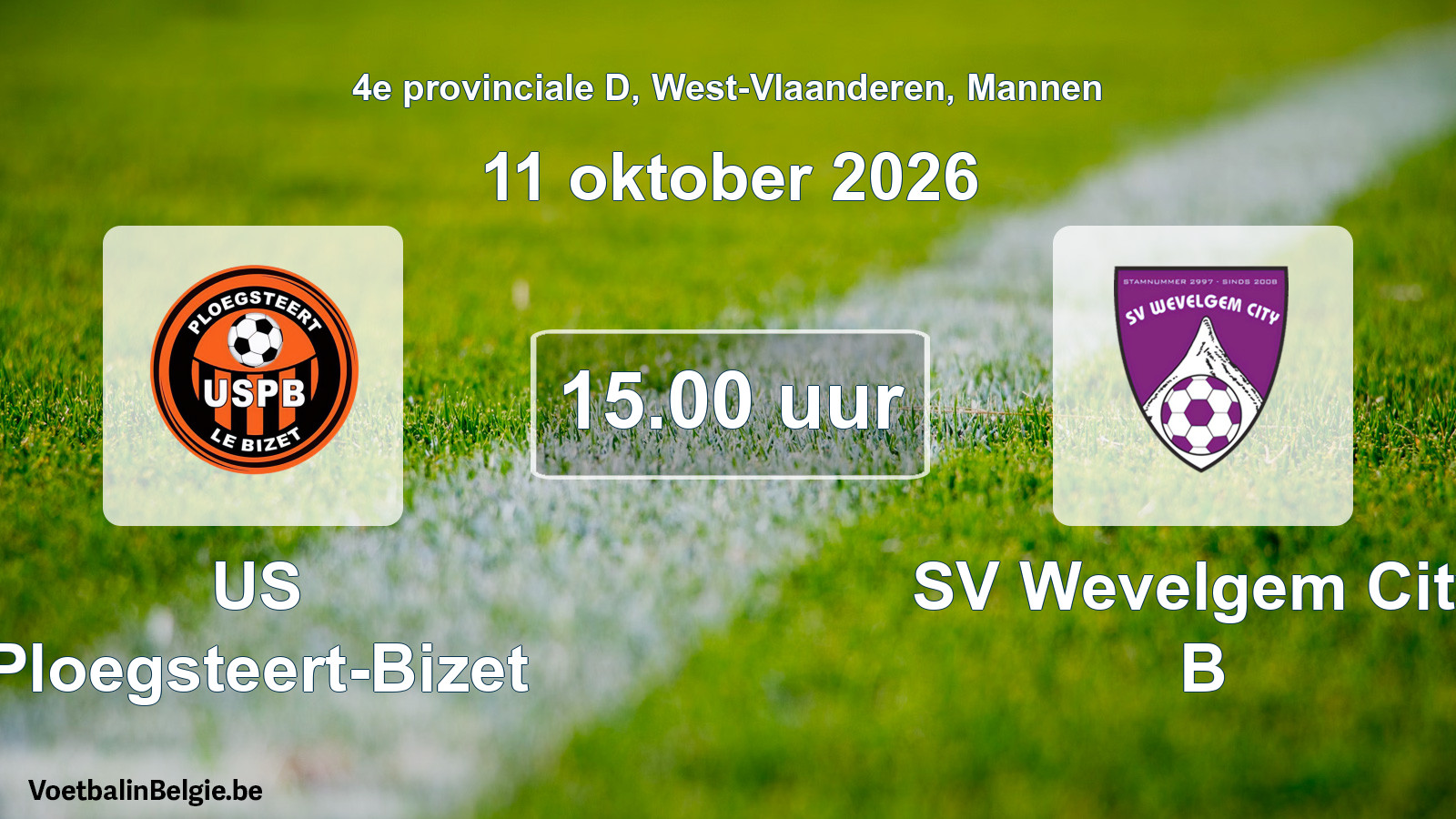 Geplande wedstrijd mannenvoetbal: US Ploegsteert-Bizet - SV Wevelgem City B (11 oktober 2026)