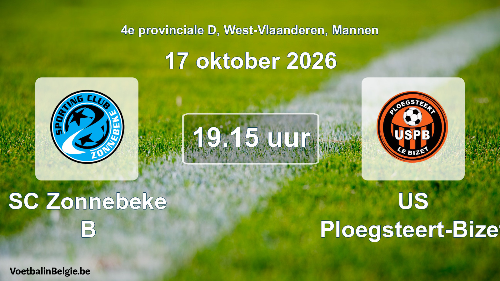 Geplande wedstrijd mannenvoetbal: SC Zonnebeke B - US Ploegsteert-Bizet (17 oktober 2026)