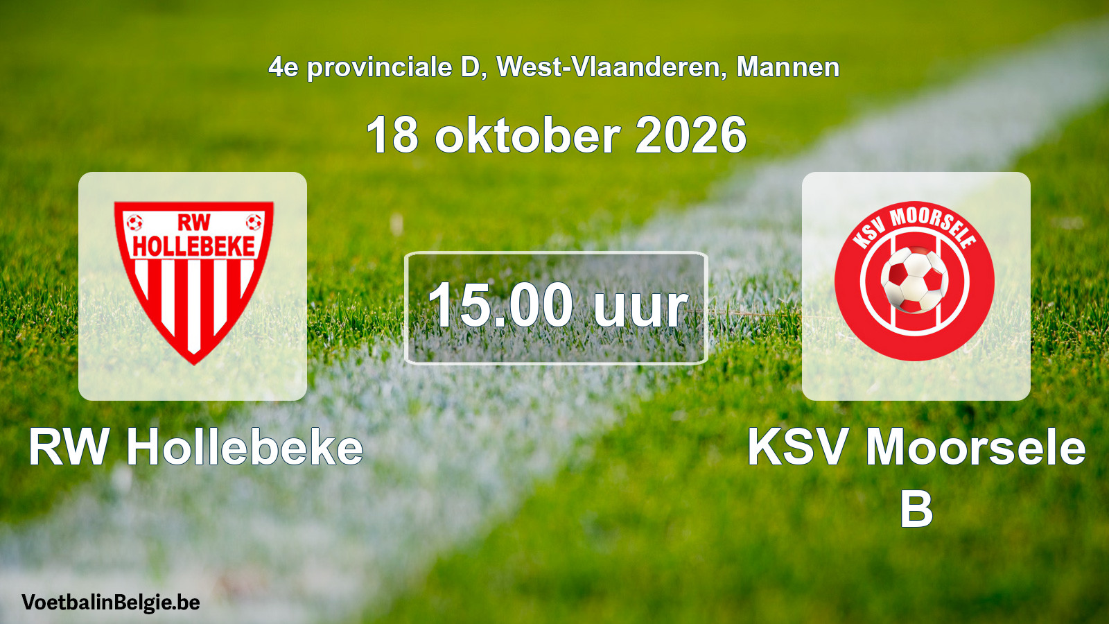 Geplande wedstrijd mannenvoetbal: RW Hollebeke - KSV Moorsele B (18 oktober 2026)