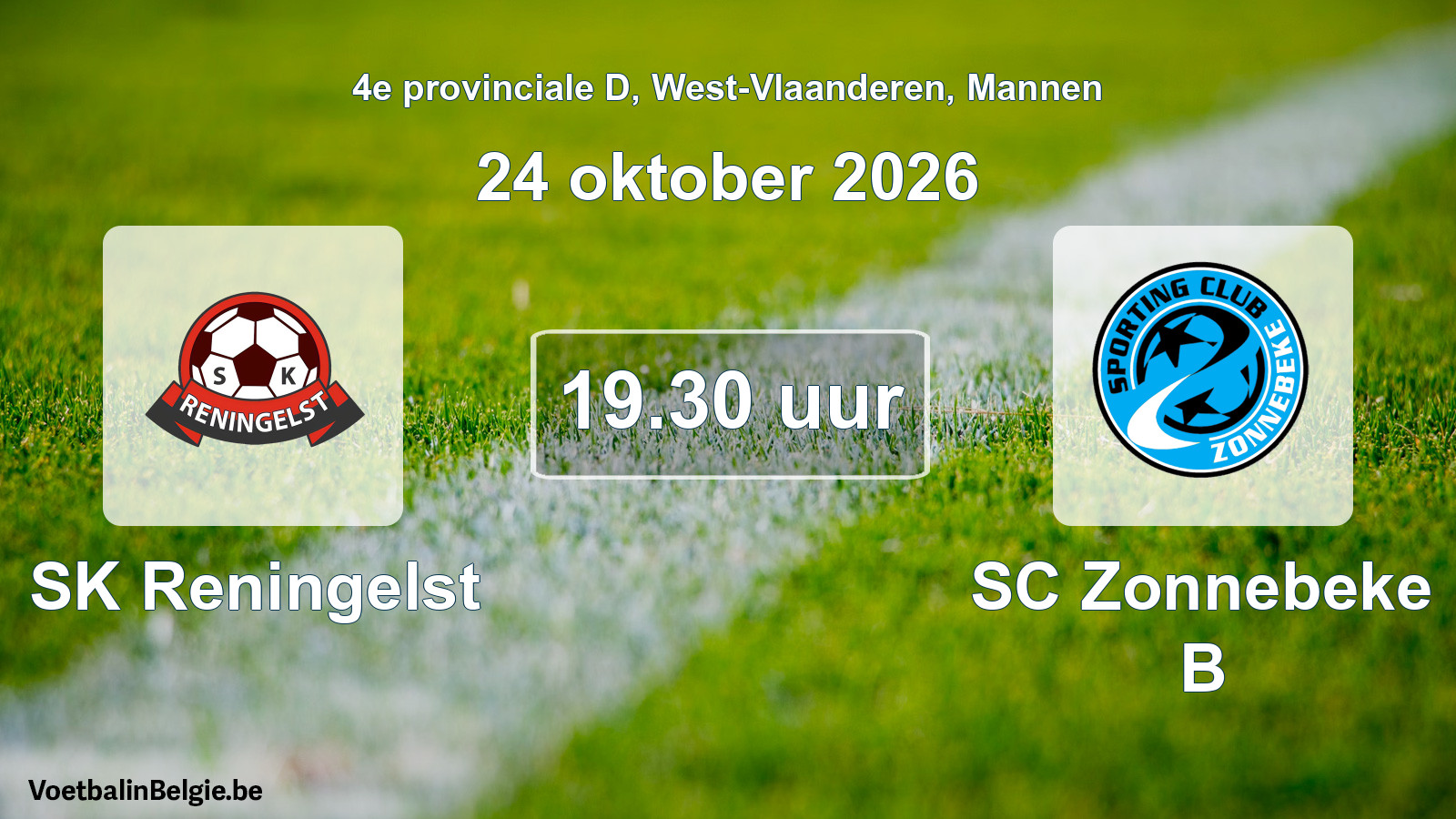 Geplande wedstrijd mannenvoetbal: SK Reningelst - SC Zonnebeke B (24 oktober 2026)