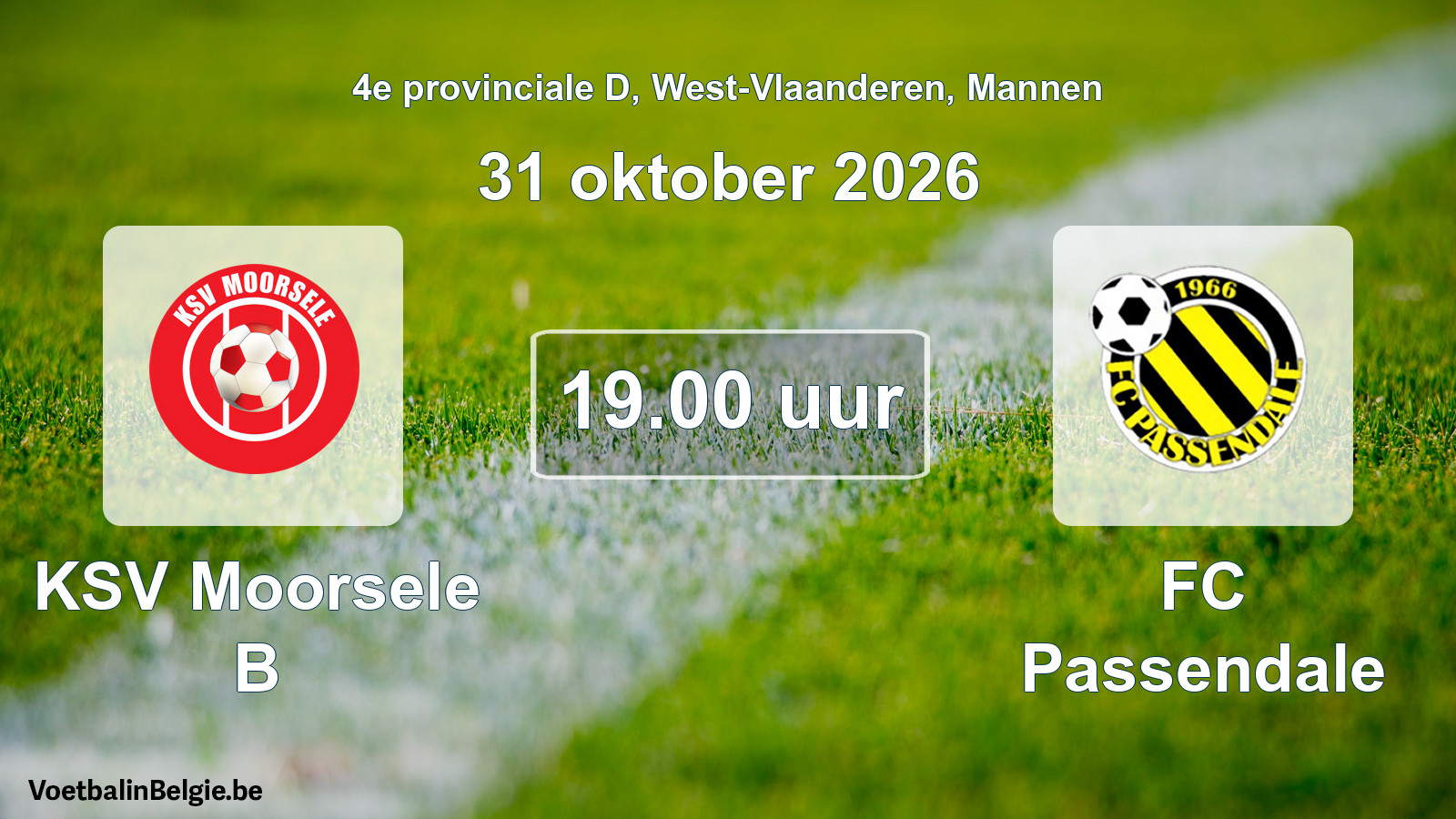 Geplande wedstrijd mannenvoetbal: KSV Moorsele B - FC Passendale (31 oktober 2026)
