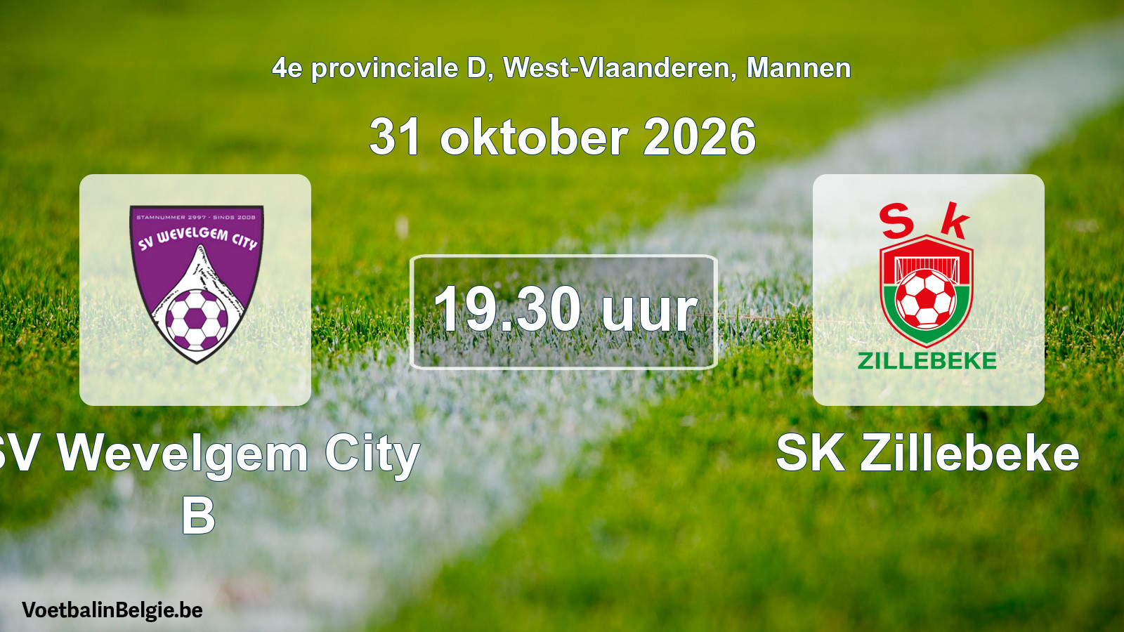 Geplande wedstrijd mannenvoetbal: SV Wevelgem City B - SK Zillebeke (31 oktober 2026)