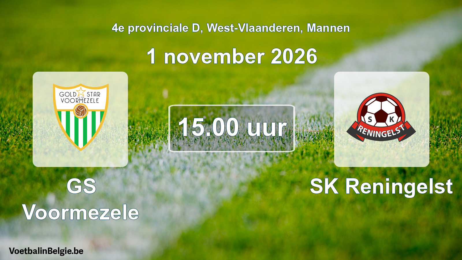 Geplande wedstrijd mannenvoetbal: GS Voormezele - SK Reningelst (1 november 2026)