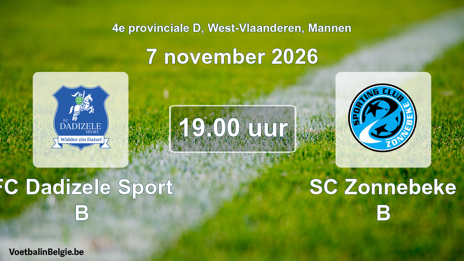 Geplande wedstrijd mannenvoetbal: FC Dadizele Sport B - SC Zonnebeke B (7 november 2026)