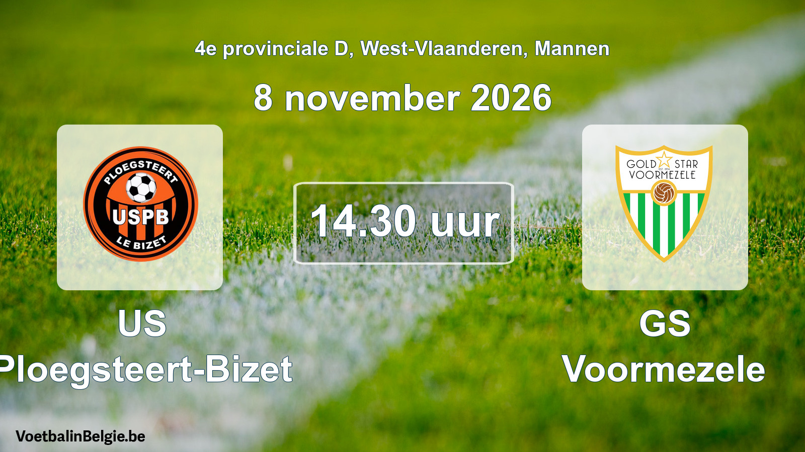 Geplande wedstrijd mannenvoetbal: US Ploegsteert-Bizet - GS Voormezele (8 november 2026)