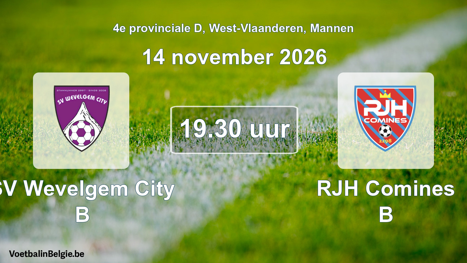 Geplande wedstrijd mannenvoetbal: SV Wevelgem City B - RJH Comines B (14 november 2026)