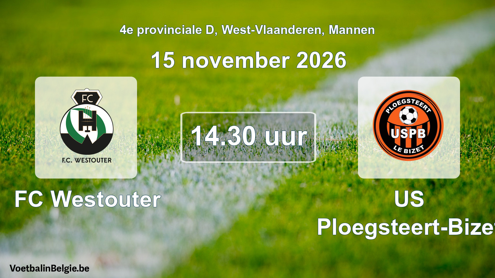 Geplande wedstrijd mannenvoetbal: FC Westouter - US Ploegsteert-Bizet (15 november 2026)