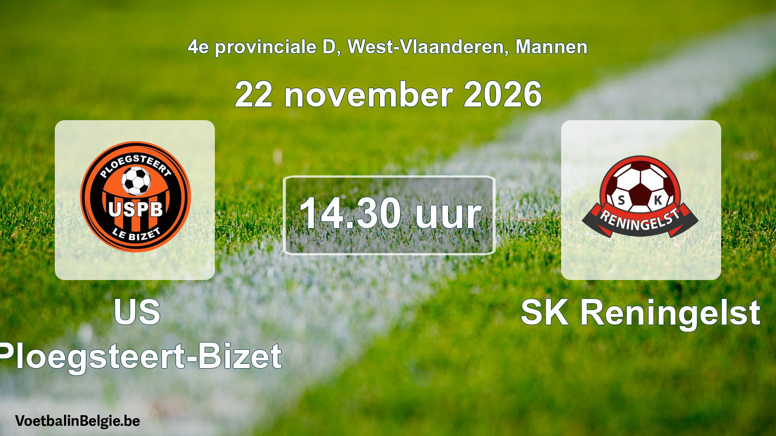 Geplande wedstrijd mannenvoetbal: US Ploegsteert-Bizet - SK Reningelst (22 november 2026)