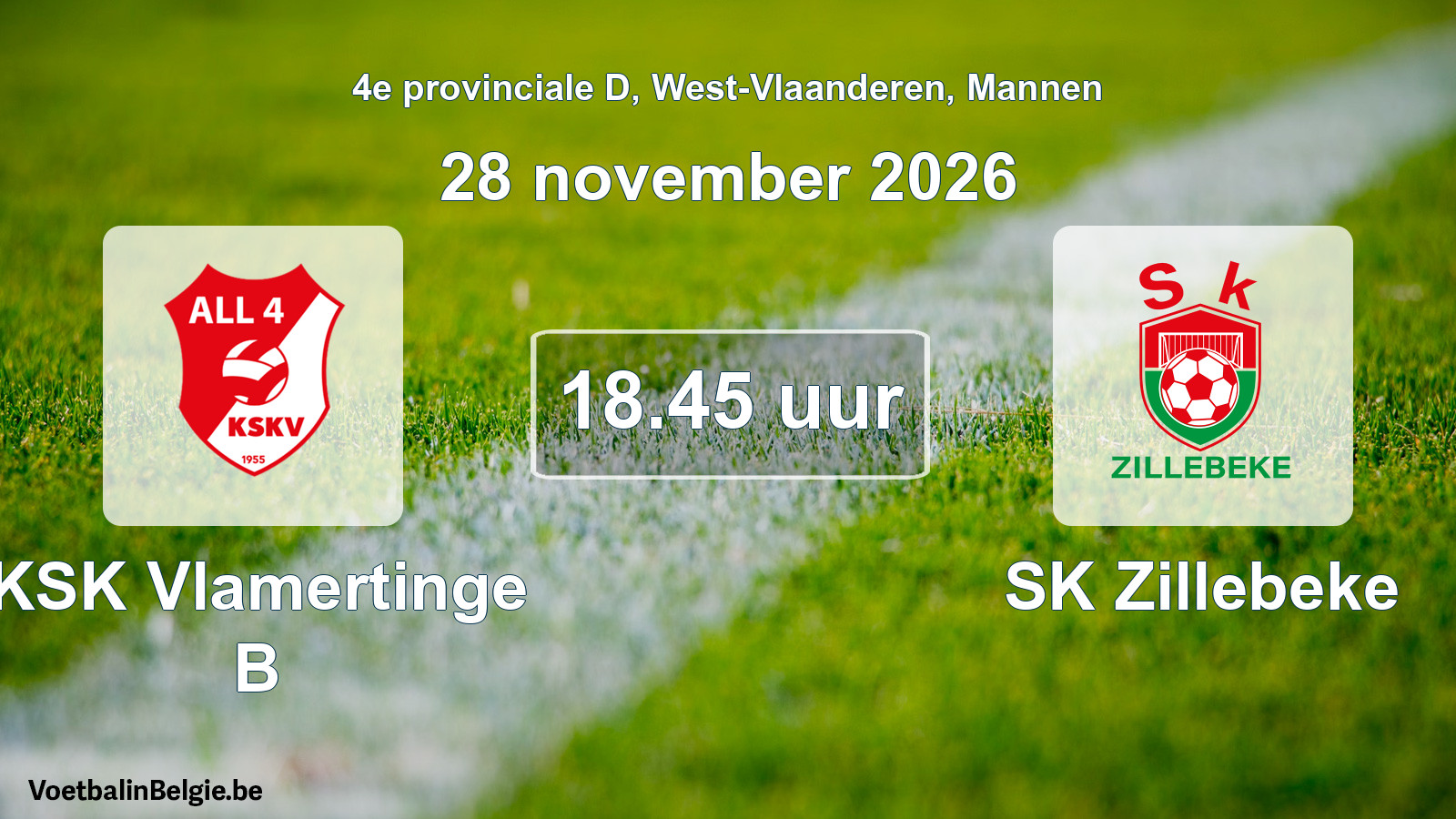 Geplande wedstrijd mannenvoetbal: KSK Vlamertinge B - SK Zillebeke (28 november 2026)