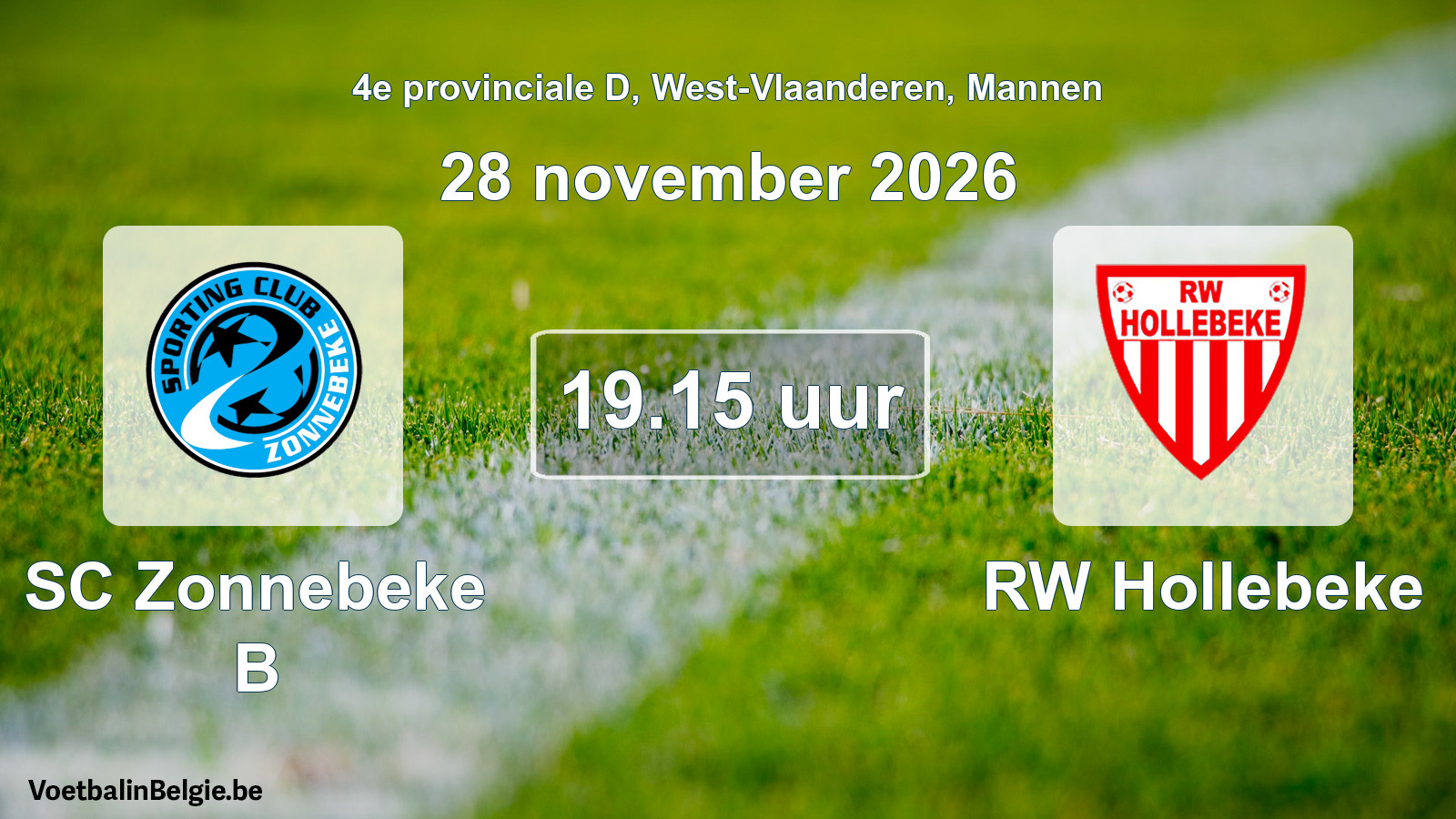 Geplande wedstrijd mannenvoetbal: SC Zonnebeke B - RW Hollebeke (28 november 2026)