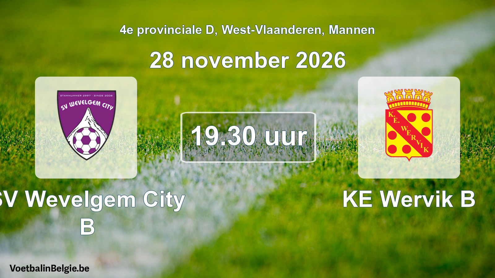 Geplande wedstrijd mannenvoetbal: SV Wevelgem City B - KE Wervik B (28 november 2026)