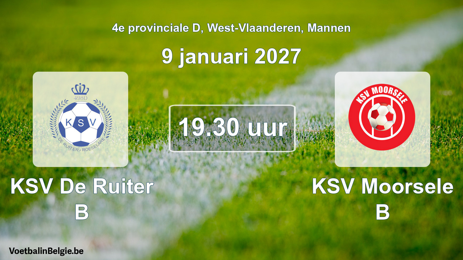 Geplande wedstrijd mannenvoetbal: KSV De Ruiter B - KSV Moorsele B (9 januari 2027)