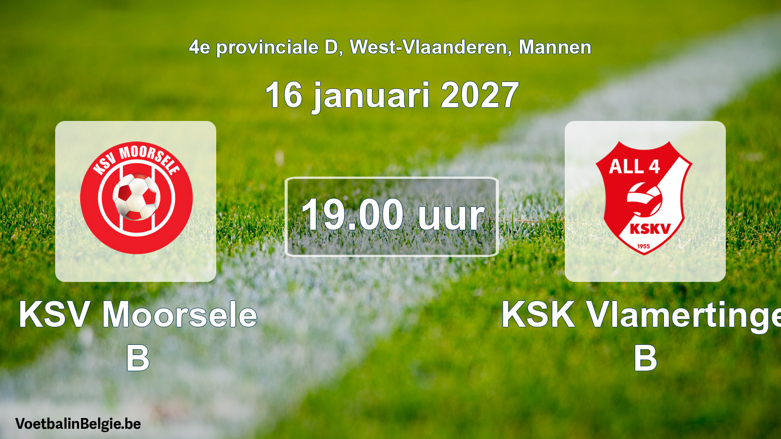 Geplande wedstrijd mannenvoetbal: KSV Moorsele B - KSK Vlamertinge B (16 januari 2027)