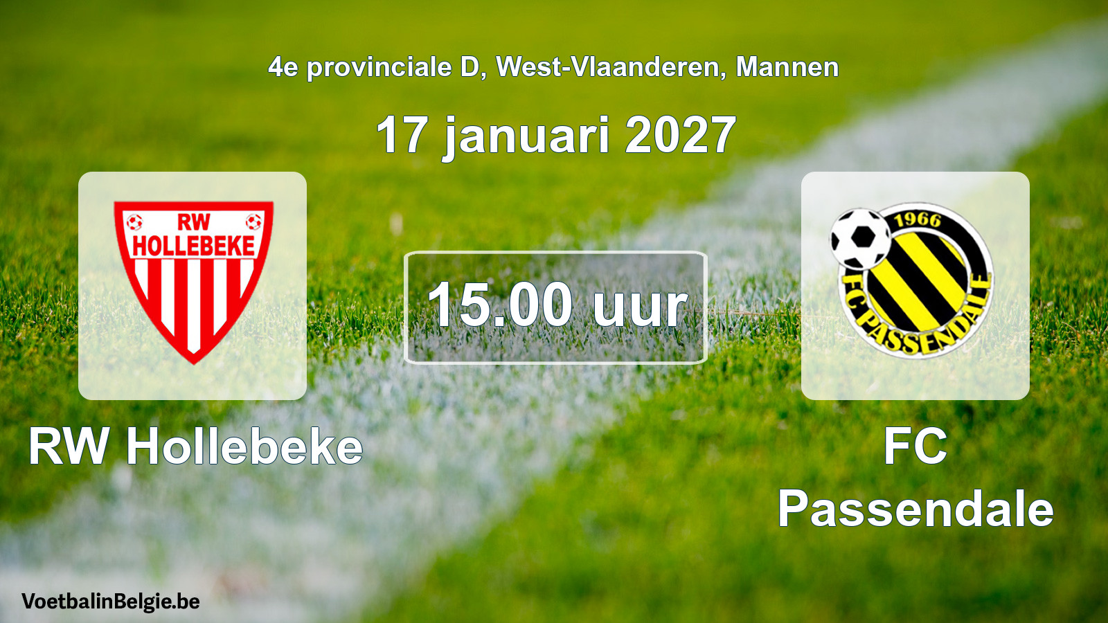 Geplande wedstrijd mannenvoetbal: RW Hollebeke - FC Passendale (17 januari 2027)