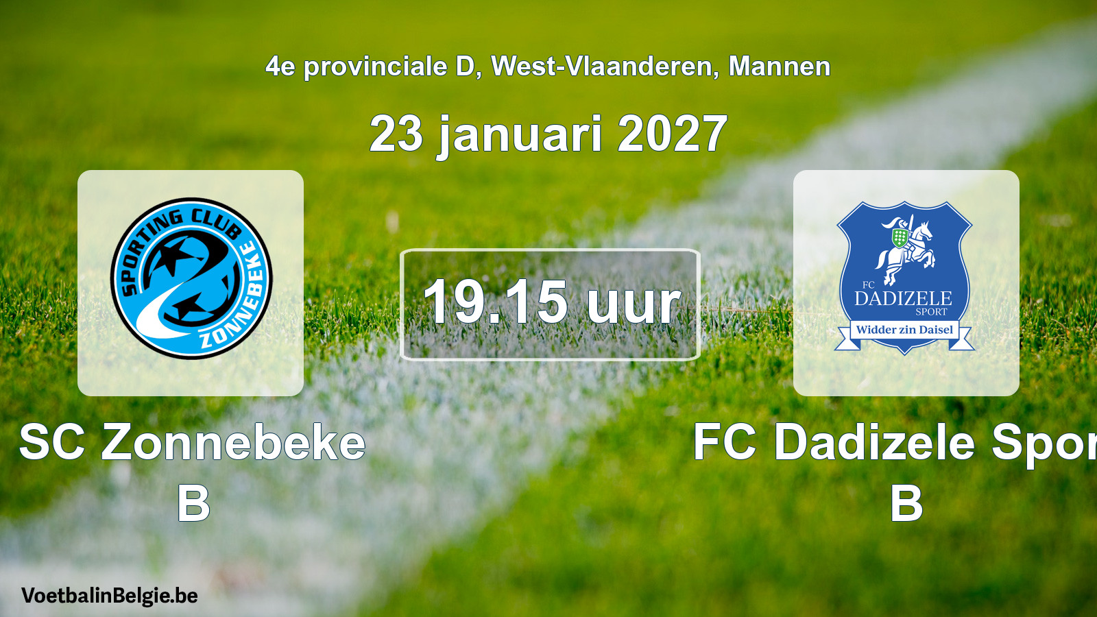 Geplande wedstrijd mannenvoetbal: SC Zonnebeke B - FC Dadizele Sport B (23 januari 2027)