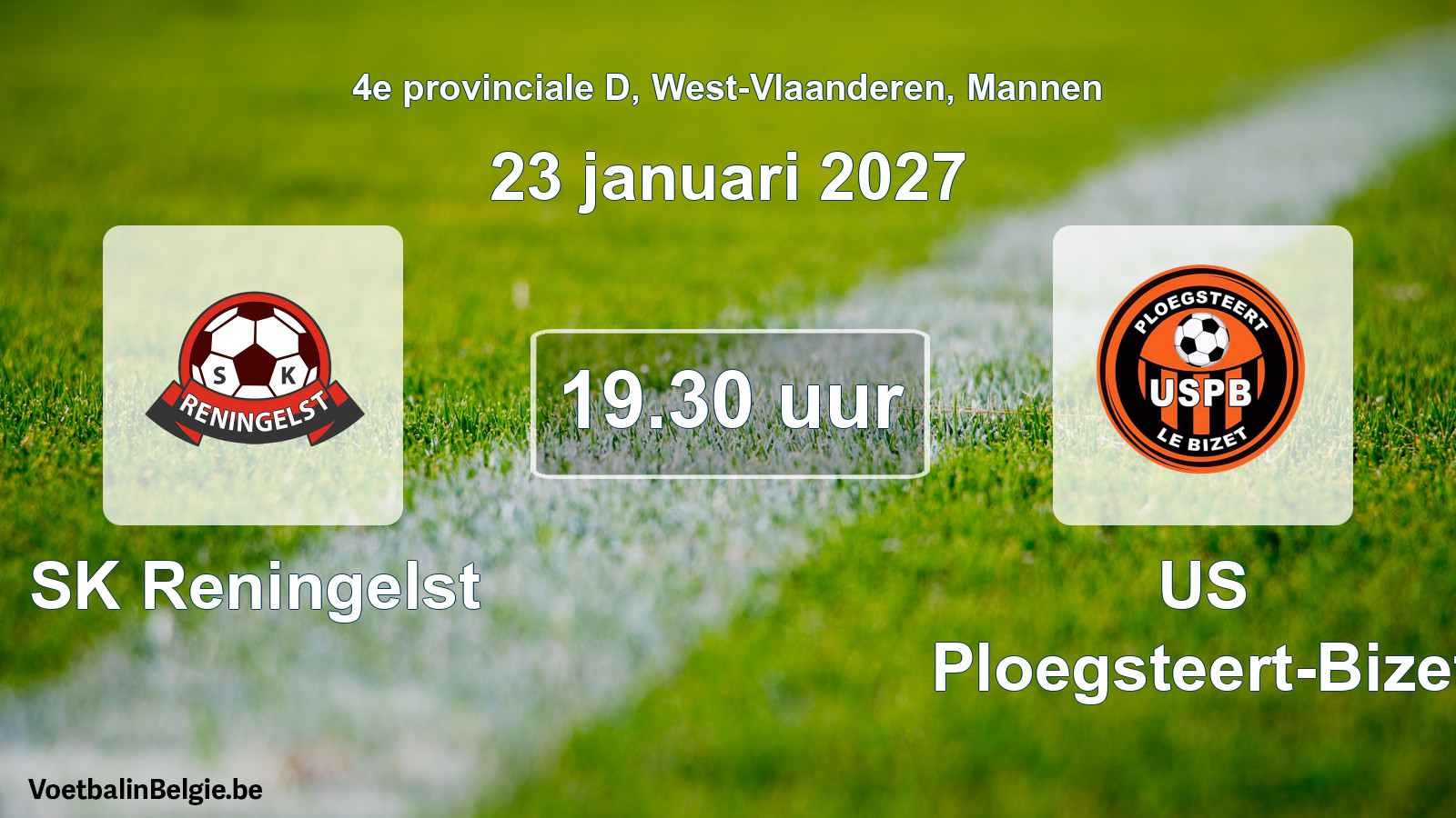 Geplande wedstrijd mannenvoetbal: SK Reningelst - US Ploegsteert-Bizet (23 januari 2027)