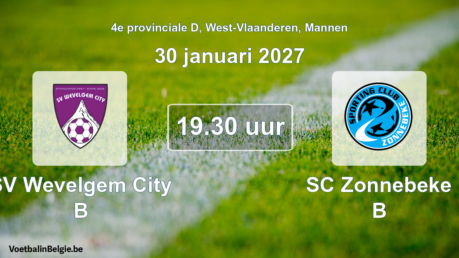 Geplande wedstrijd mannenvoetbal: SV Wevelgem City B - SC Zonnebeke B (30 januari 2027)