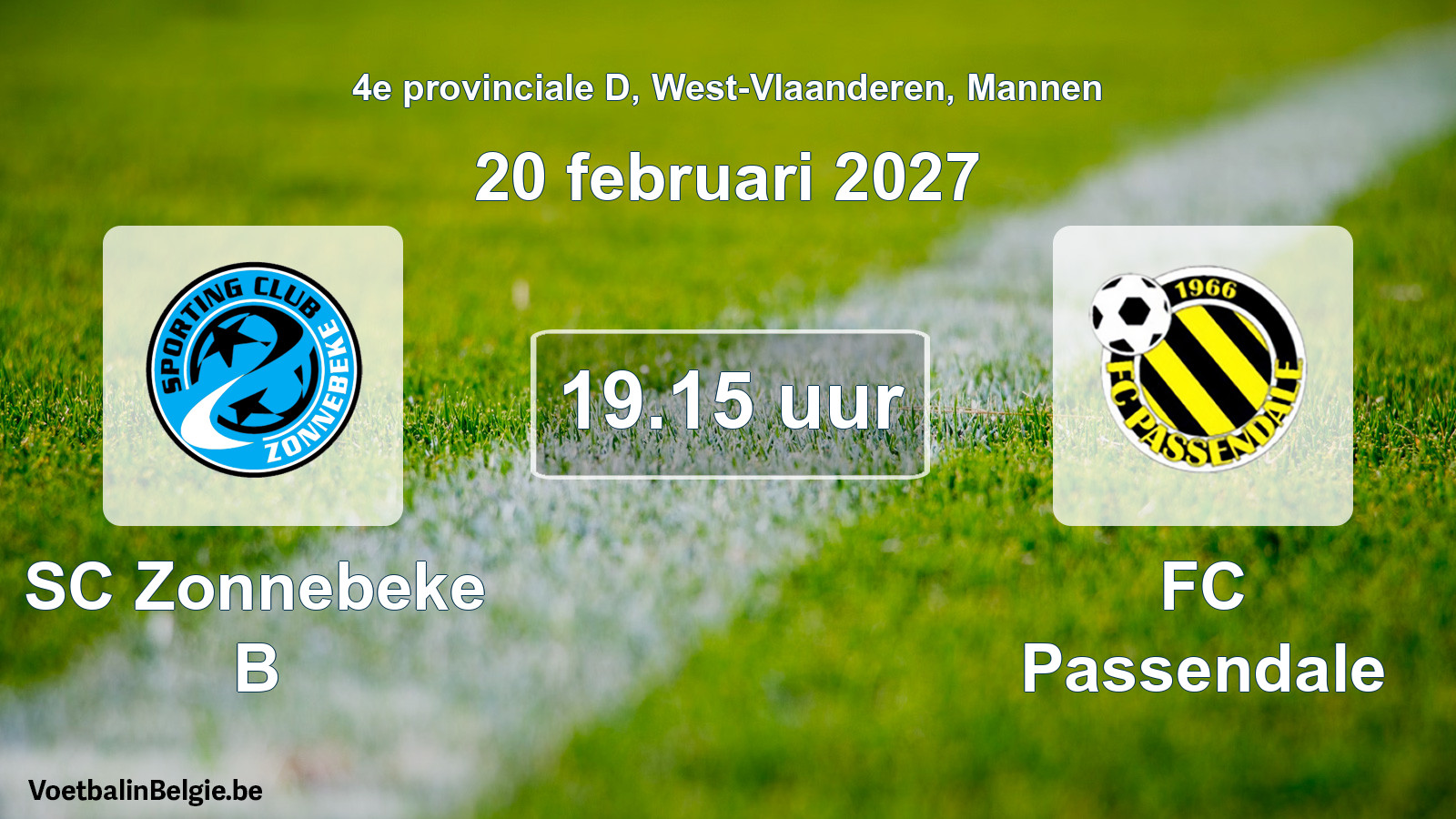 Geplande wedstrijd mannenvoetbal: SC Zonnebeke B - FC Passendale (20 februari 2027)