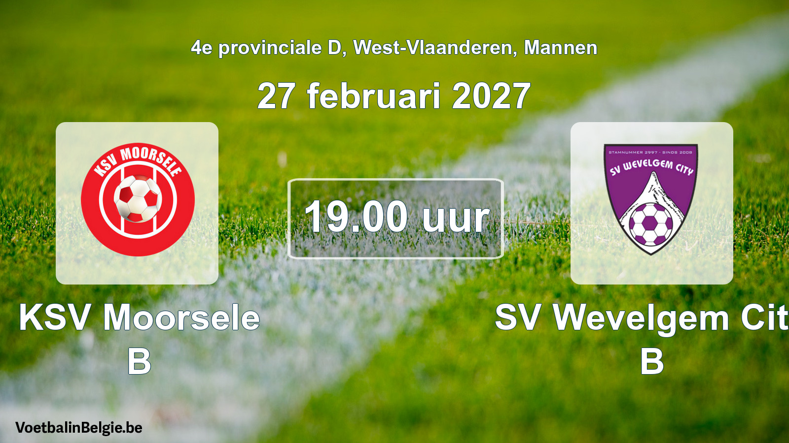 Geplande wedstrijd mannenvoetbal: KSV Moorsele B - SV Wevelgem City B (27 februari 2027)