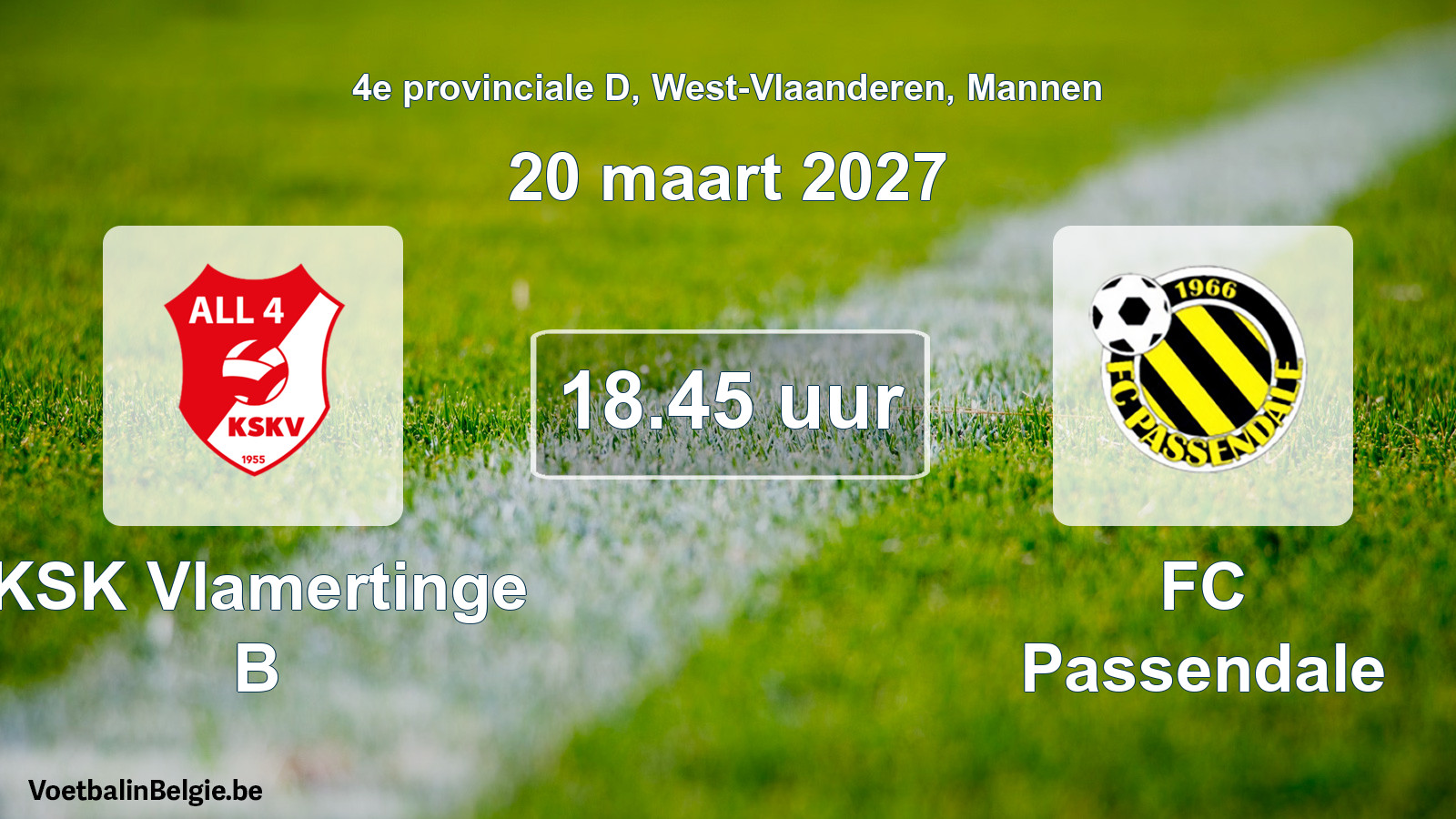 Geplande wedstrijd mannenvoetbal: KSK Vlamertinge B - FC Passendale (20 maart 2027)