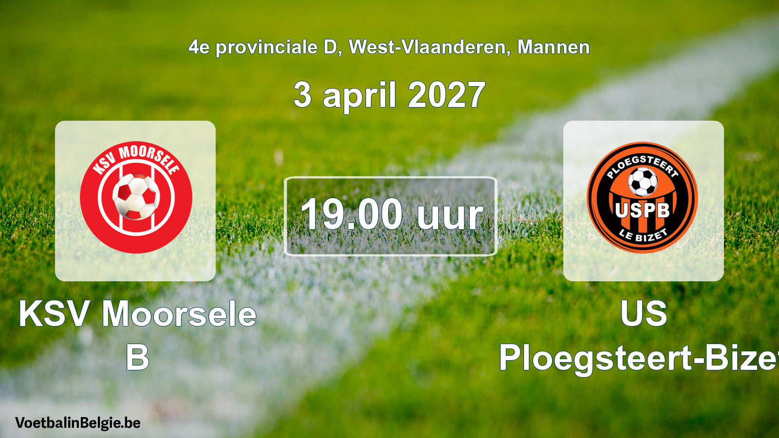 Geplande wedstrijd mannenvoetbal: KSV Moorsele B - US Ploegsteert-Bizet (3 april 2027)