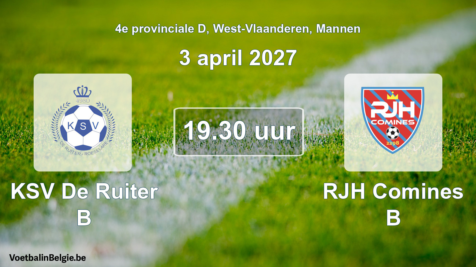 Geplande wedstrijd mannenvoetbal: KSV De Ruiter B - RJH Comines B (3 april 2027)