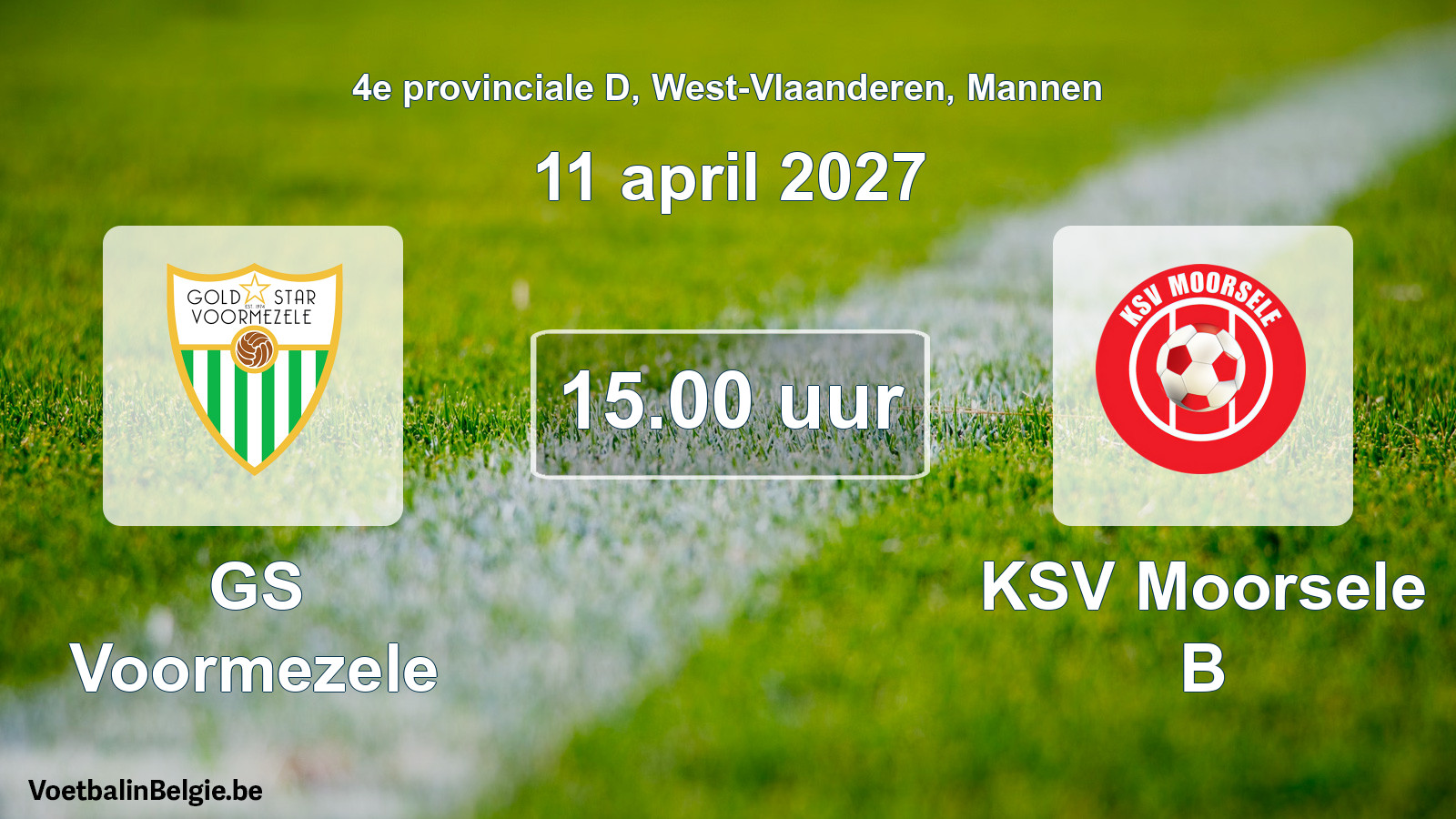 Geplande wedstrijd mannenvoetbal: GS Voormezele - KSV Moorsele B (11 april 2027)