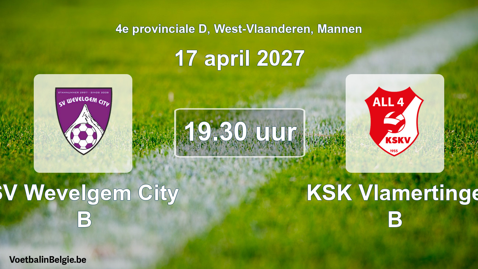 Geplande wedstrijd mannenvoetbal: SV Wevelgem City B - KSK Vlamertinge B (17 april 2027)