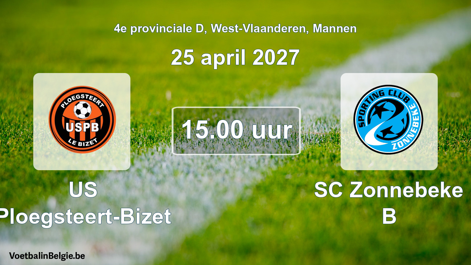 Geplande wedstrijd mannenvoetbal: US Ploegsteert-Bizet - SC Zonnebeke B (25 april 2027)