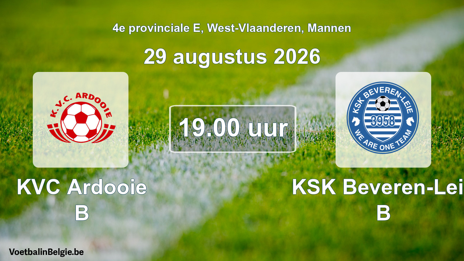Geplande wedstrijd mannenvoetbal: KVC Ardooie B - KSK Beveren-Leie B (29 augustus 2026)