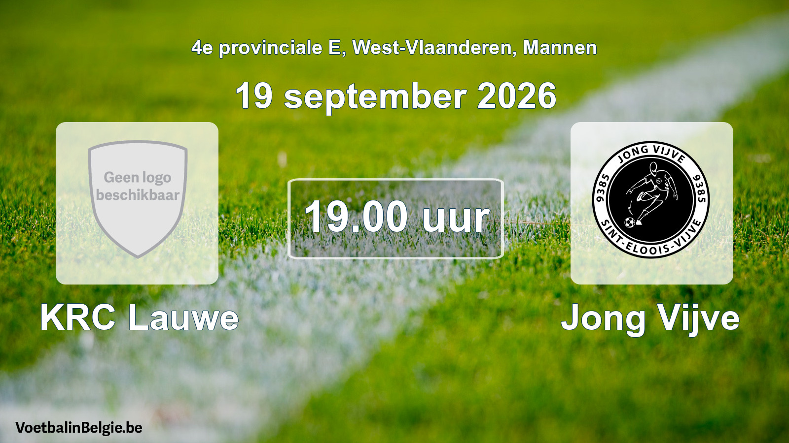 Geplande wedstrijd mannenvoetbal: KRC Lauwe - Jong Vijve (19 september 2026)