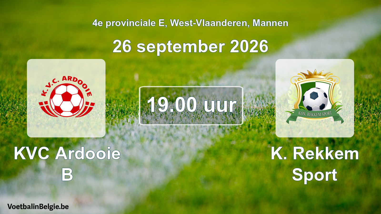 Geplande wedstrijd mannenvoetbal: KVC Ardooie B - K. Rekkem Sport (26 september 2026)