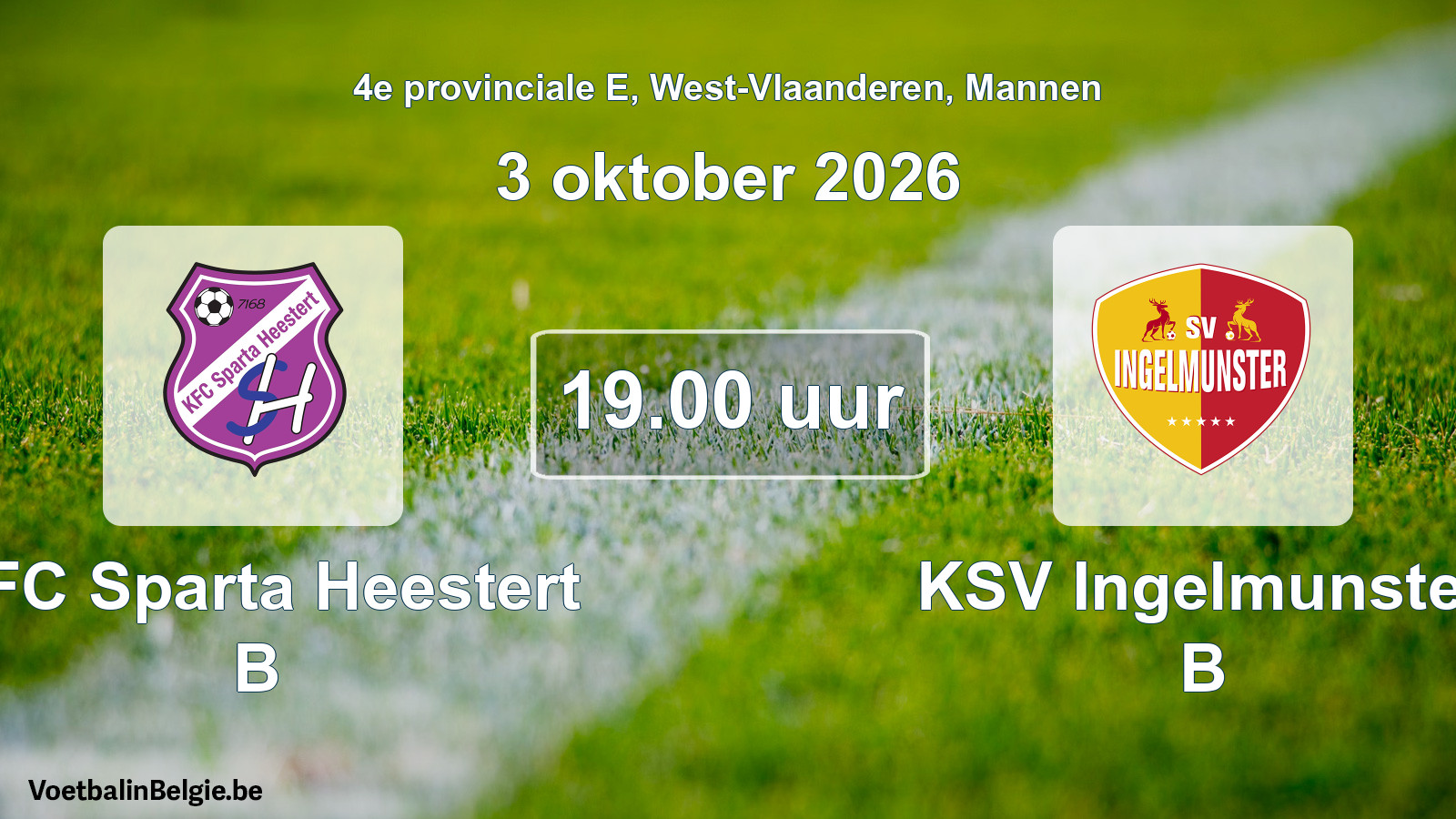 Geplande wedstrijd mannenvoetbal: KFC Sparta Heestert B - KSV Ingelmunster B (3 oktober 2026)
