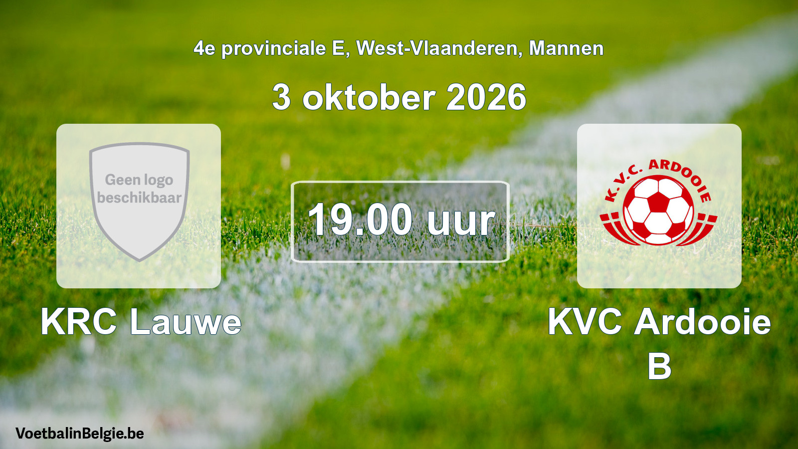 Geplande wedstrijd mannenvoetbal: KRC Lauwe - KVC Ardooie B (3 oktober 2026)