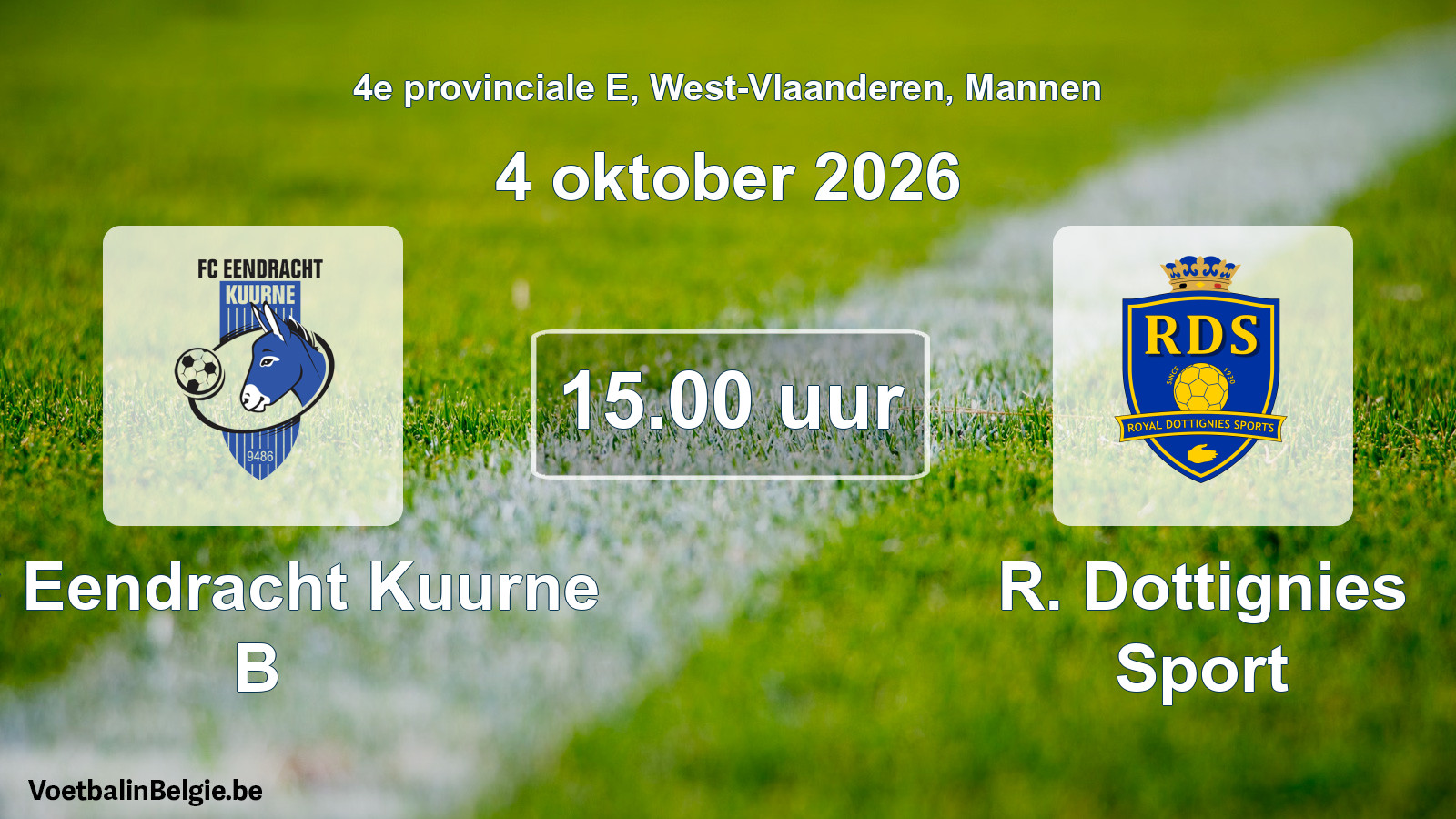 Geplande wedstrijd mannenvoetbal: FC Eendracht Kuurne B - R. Dottignies Sport (4 oktober 2026)