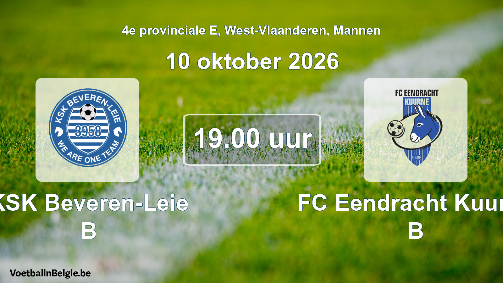 Geplande wedstrijd mannenvoetbal: KSK Beveren-Leie B - FC Eendracht Kuurne B (10 oktober 2026)
