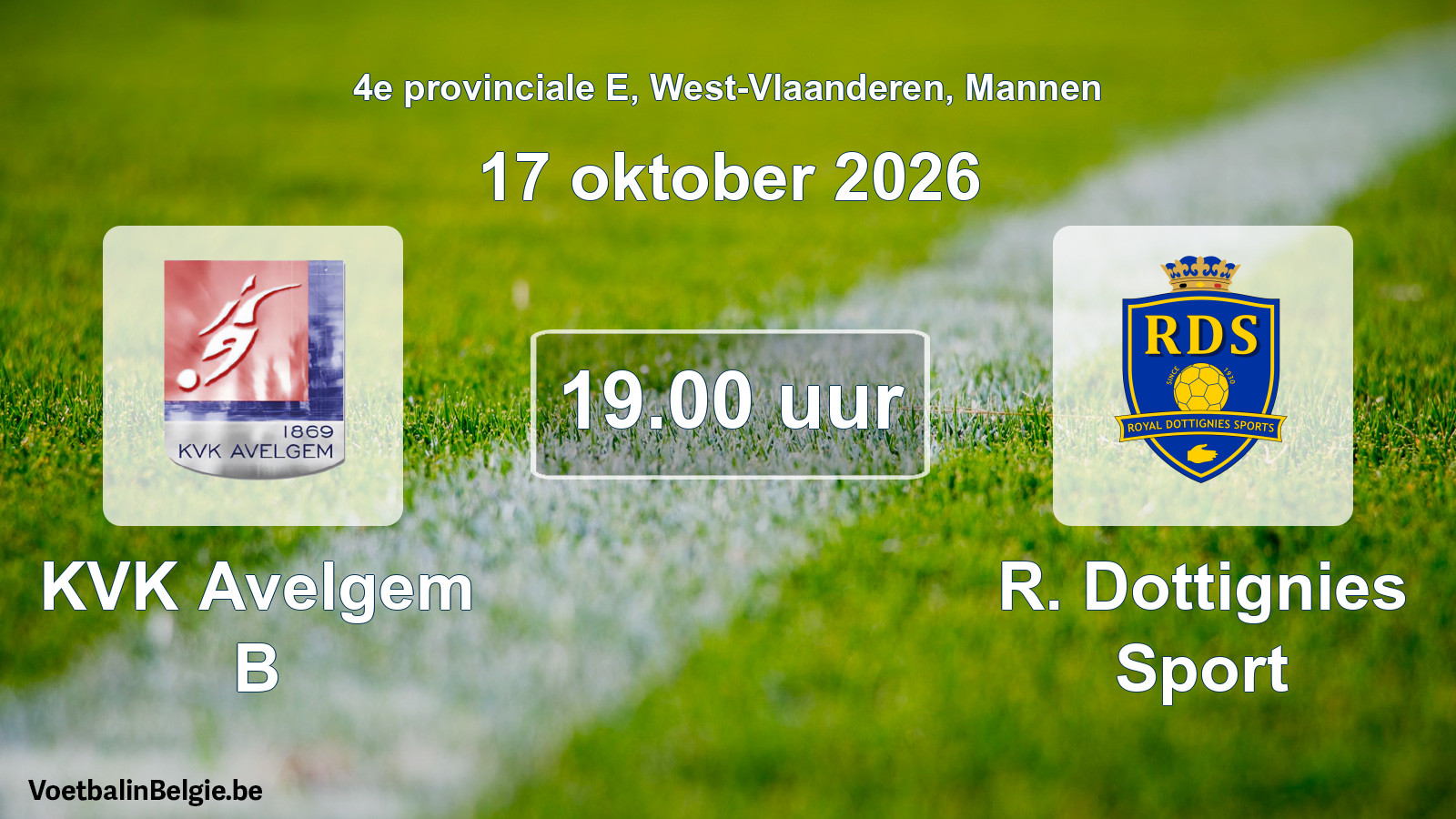 Geplande wedstrijd mannenvoetbal: KVK Avelgem B - R. Dottignies Sport (17 oktober 2026)